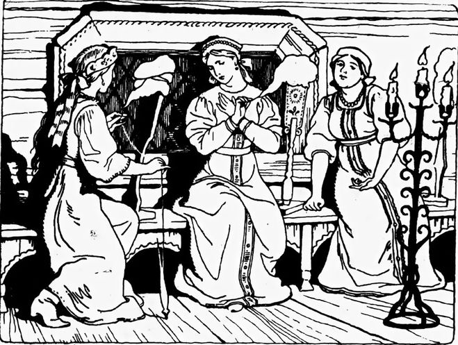 Сказка три девицы под окном: "Три девицы под окном пряли поздно вечерком..."