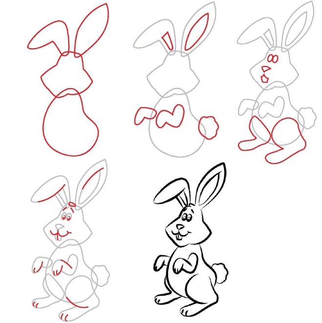 Как пошагово нарисовать зайчика: Как нарисовать зайца поэтапно 10 уроков