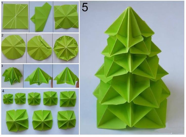 Елка оригами из бумаги: Объемная елочка оригами из одного листа бумаги. Пошаговый мастер-класс с фото