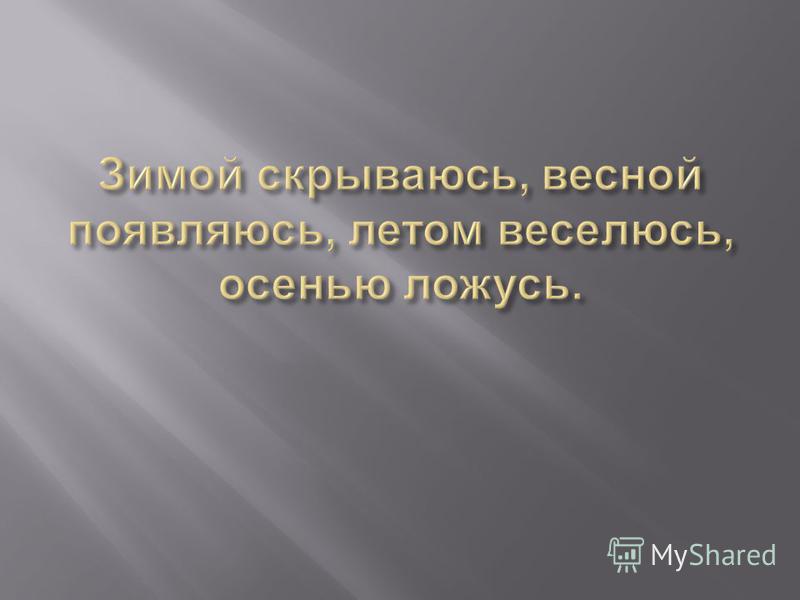 Зимой скрываюсь весной появляюсь летом веселюсь осенью спать ложусь: зимой скрываюсь, весной появляюсь, летом веселюсь, осенью спать ложусь. помогите отгадать