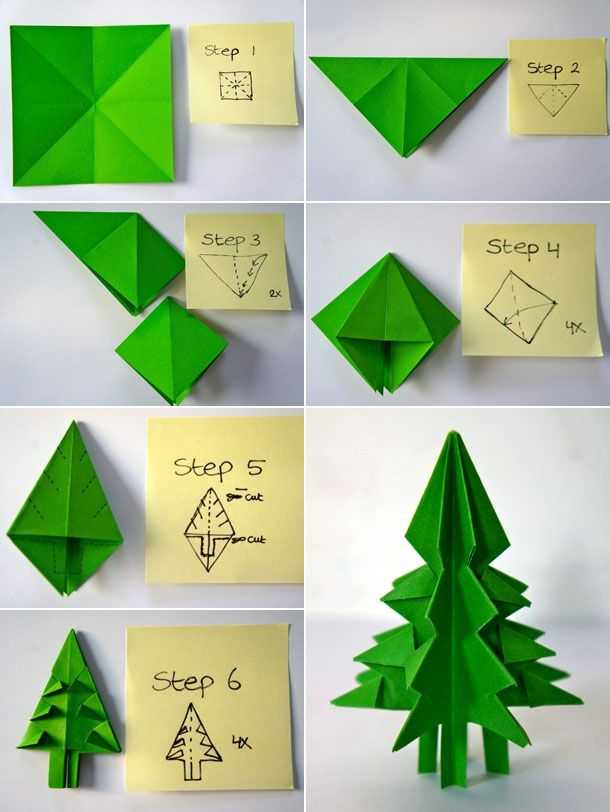 Елка оригами из бумаги: Объемная елочка оригами из одного листа бумаги. Пошаговый мастер-класс с фото