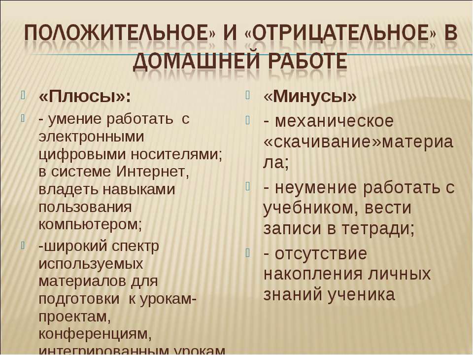 Плюсы домашнего задания: Плюсы и минусы домашнего задания при обучении