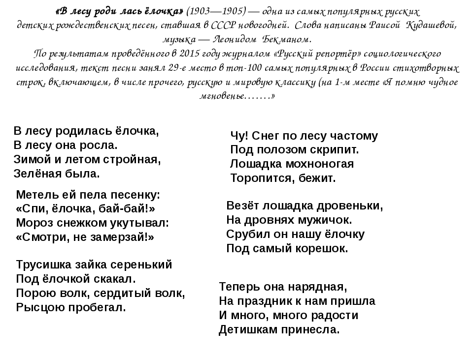 Текст песни елочка: Текст, мелодия песни В лесу родилась елочка | Сайт для всей семьи