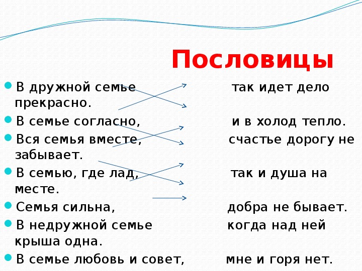 Запиши пословицы о семье: Пословицы о семье