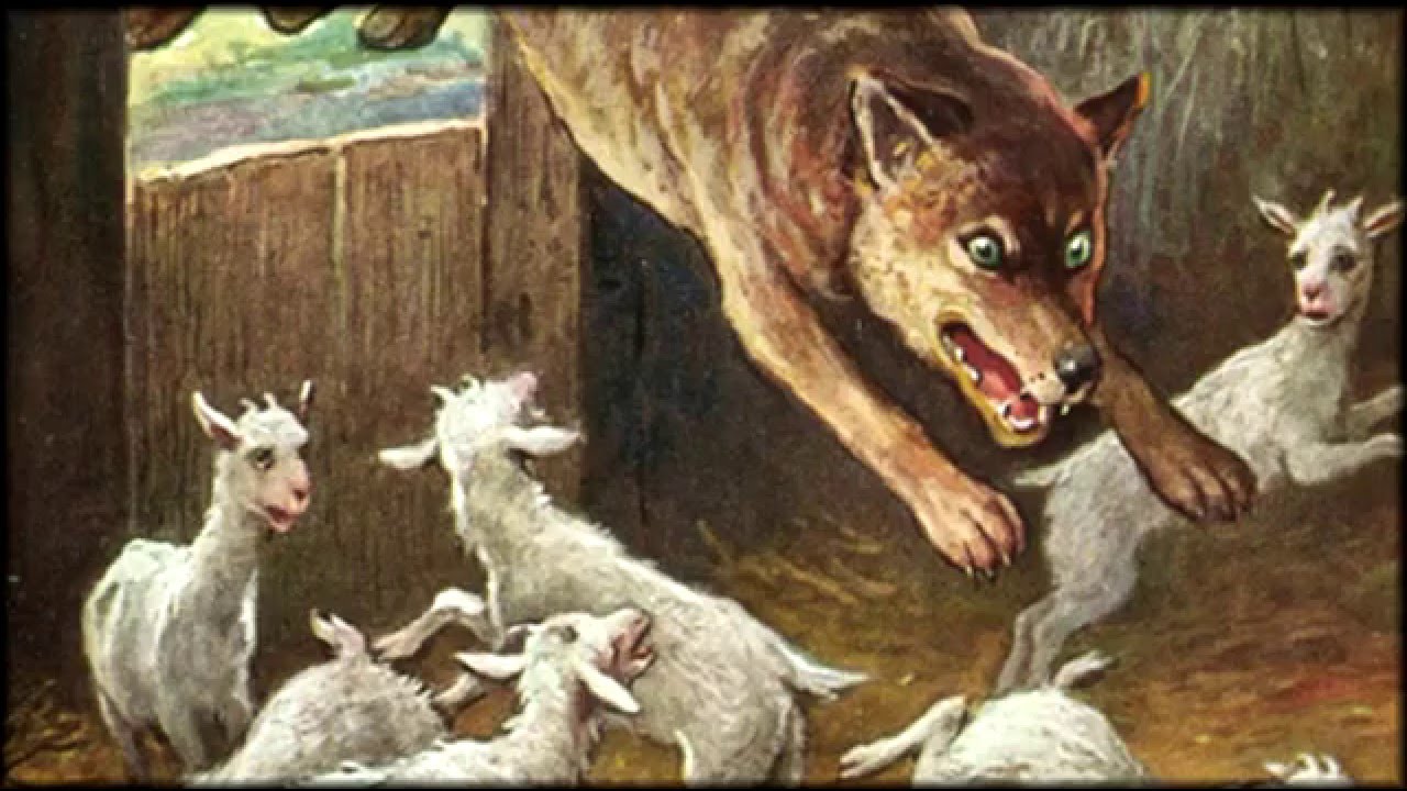 Куда спрятался седьмой козленок в сказке братьев гримм: Сказка Волк и семь козлят с картинками