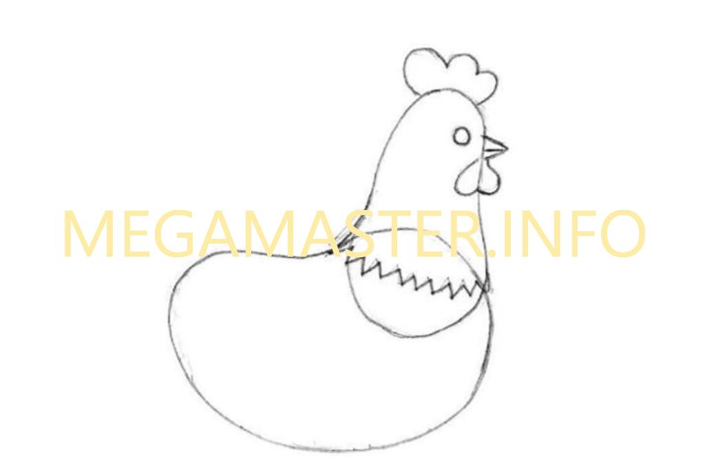 Как нарисовать курицу карандашом (Шаг 2)
