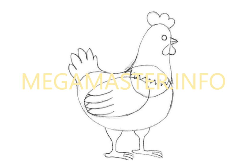 Как нарисовать курицу карандашом (Шаг 3)