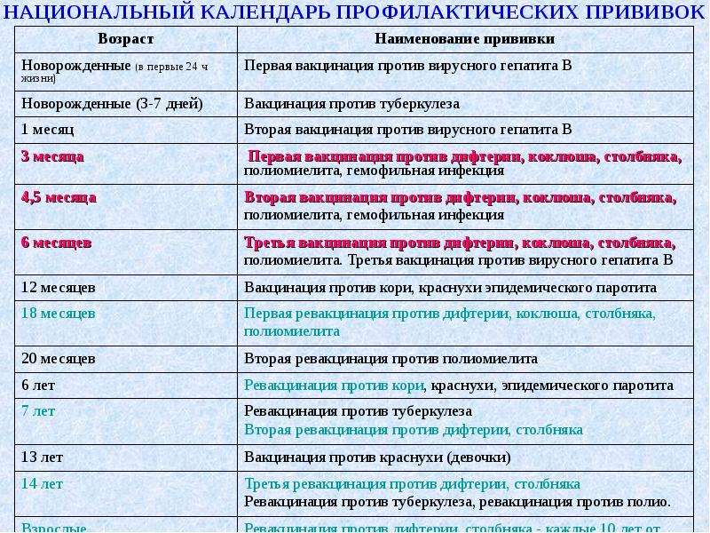 План прививок детям в россии: График прививок детям до года, какие плановые привики делают грудничкам