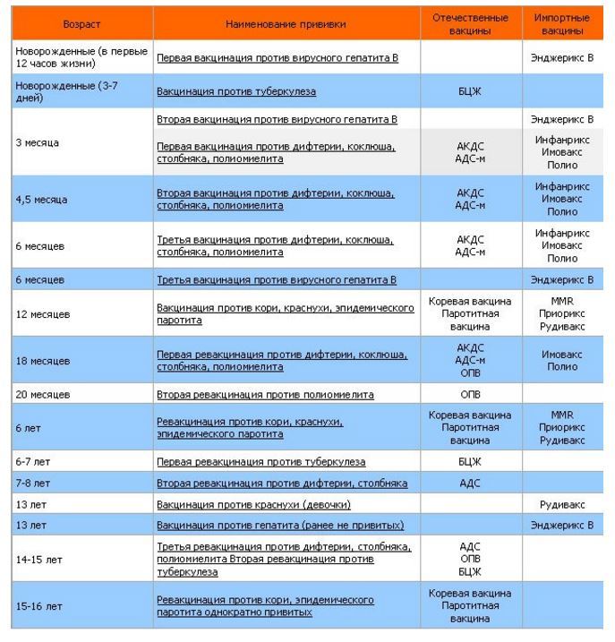 План прививок детям в россии: График прививок детям до года, какие плановые привики делают грудничкам