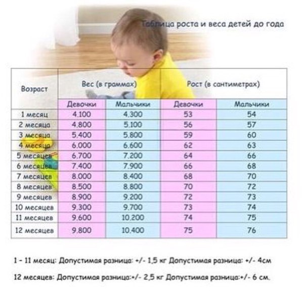 Вес малышей по месяцам таблица: Таблица роста и веса детей до года